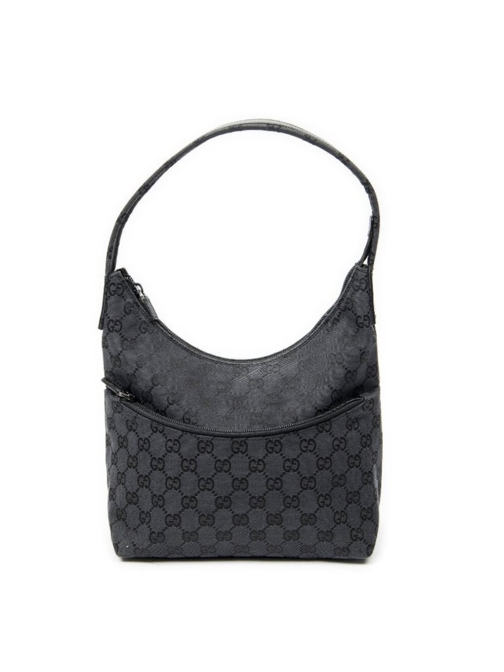 Gucci Front Slip Pocket Hobo Black GG Canvas - Picture 1 of 10